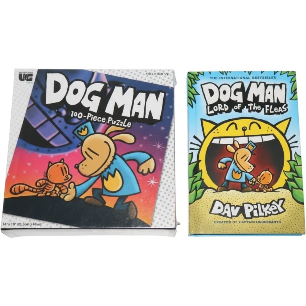 DOG MAN & CAT Grime Punishment 100 PC Puzzle & Lord of the Fleas HC Book